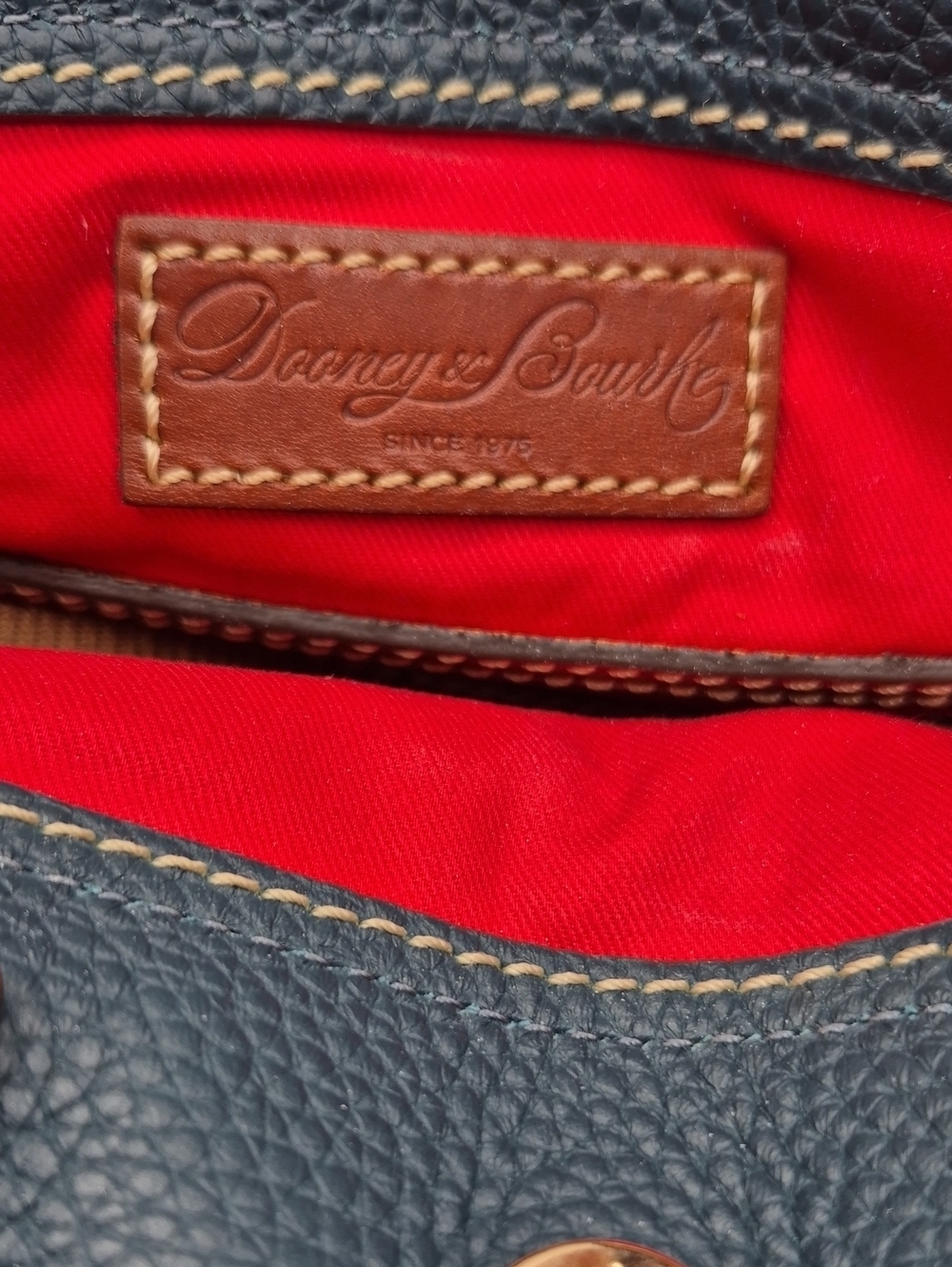 Dooney & Bourke Deep TEAL Pebble Leather Drawstring Satchel PURSE with Tan Trim - Picture 7 of 11